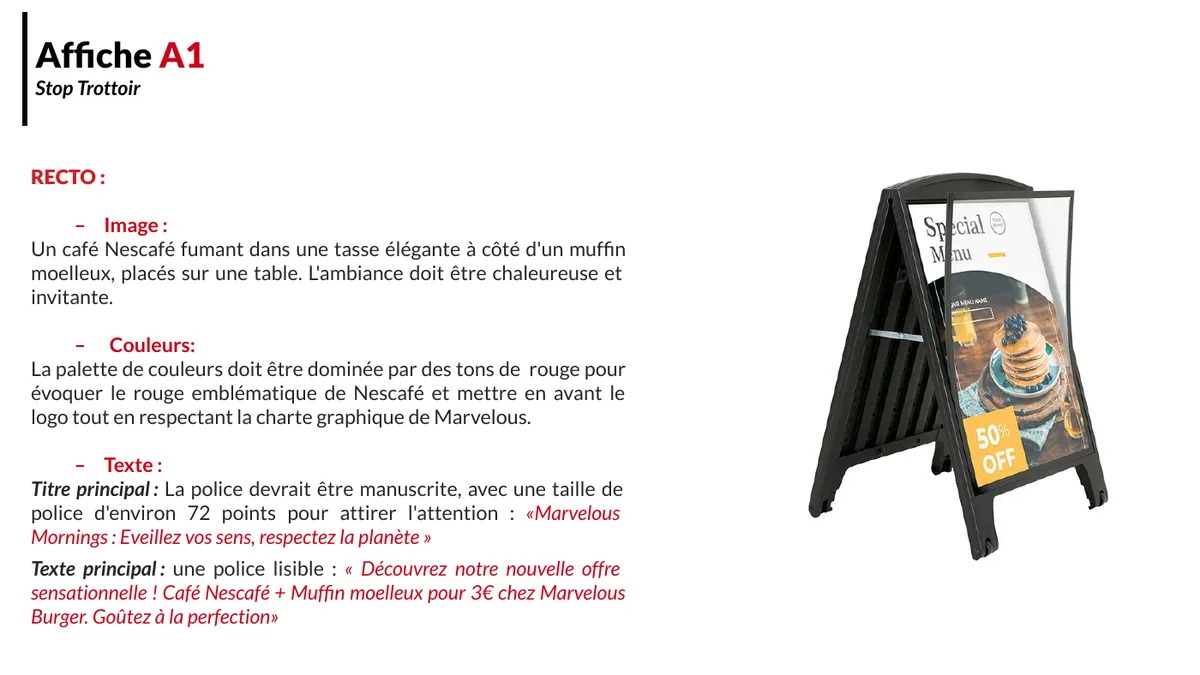 Brief créatif PLV · Nescafé · Affiche A1 · stop-trottoir