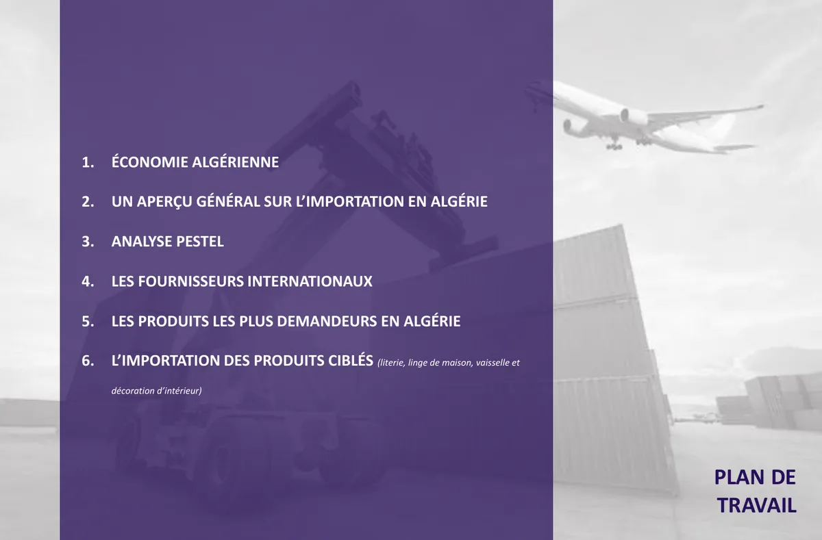 Étude import · Algérie · Plan de travail